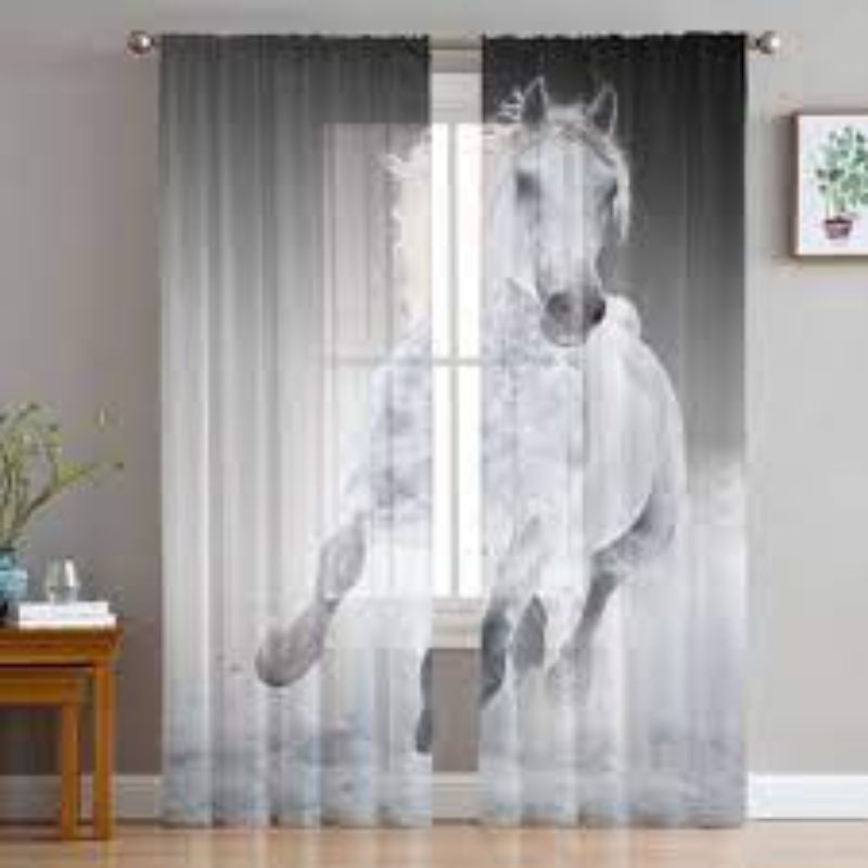 imprimé cheval sur rideaux